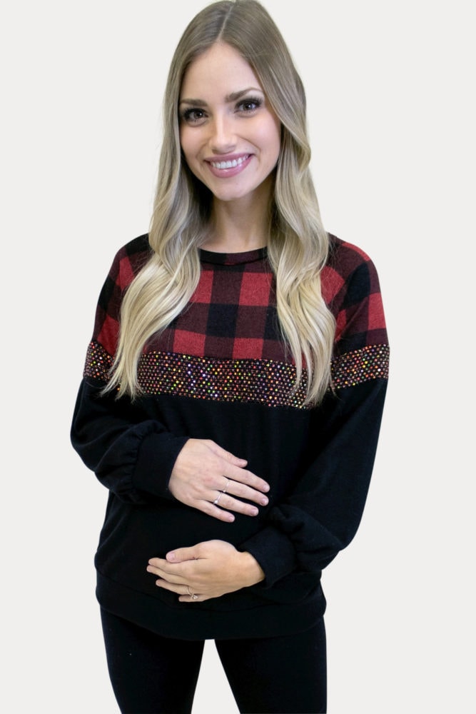 buffalo plaid maternity long sleeve