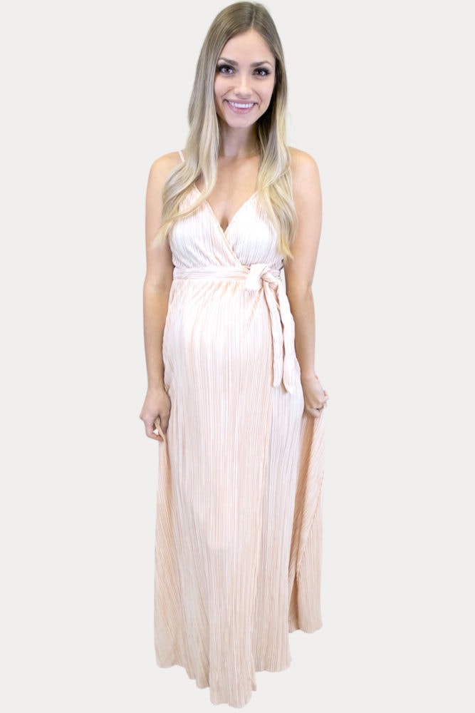 pleated maternity maxi dress