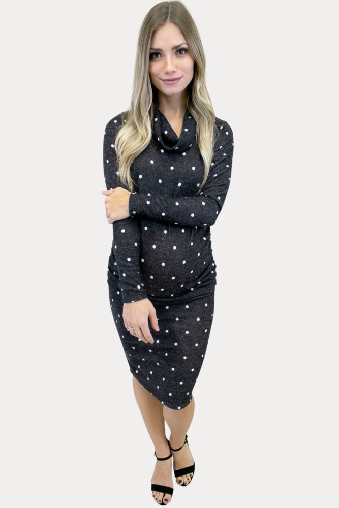 grey polka dot maternity dress