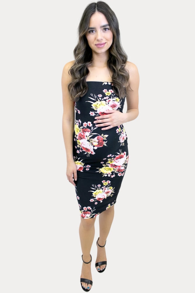 strapless floral maternity dress
