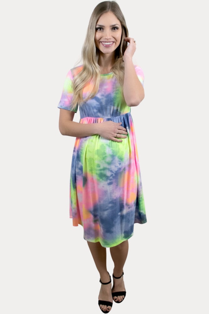 bright tie dye maternity dress