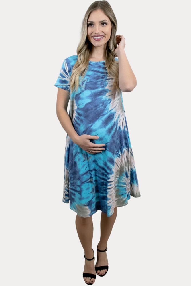 blue tie dye maternity dress