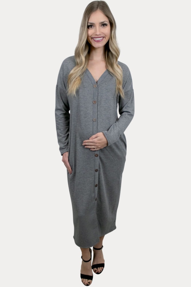 grey maternity midi dress