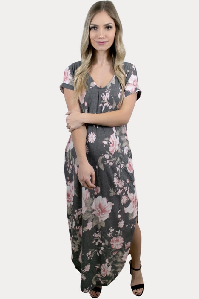 short sleeve maternity maxi dress