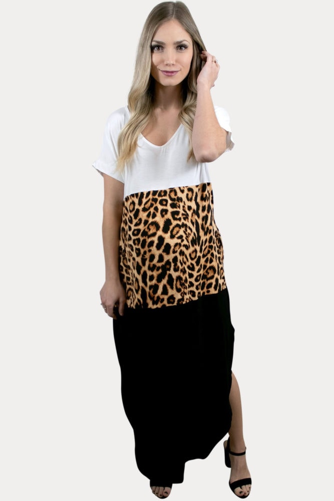 leopard color block maternity maxi