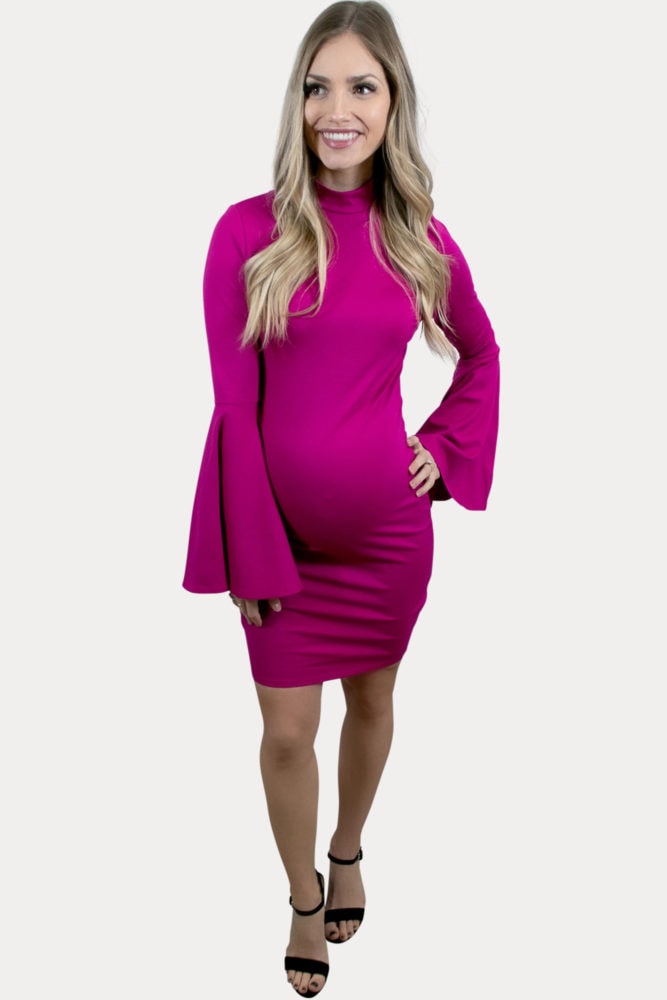 mock neck bell sleeve maternity dress