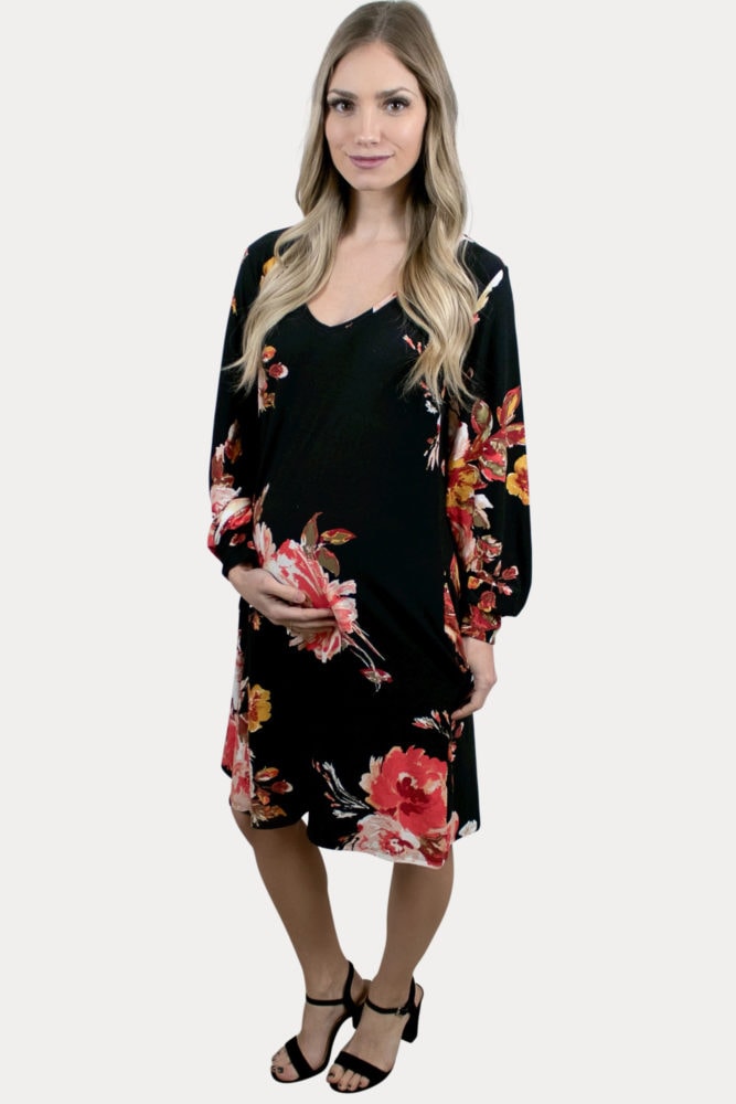black floral pregnancy dress