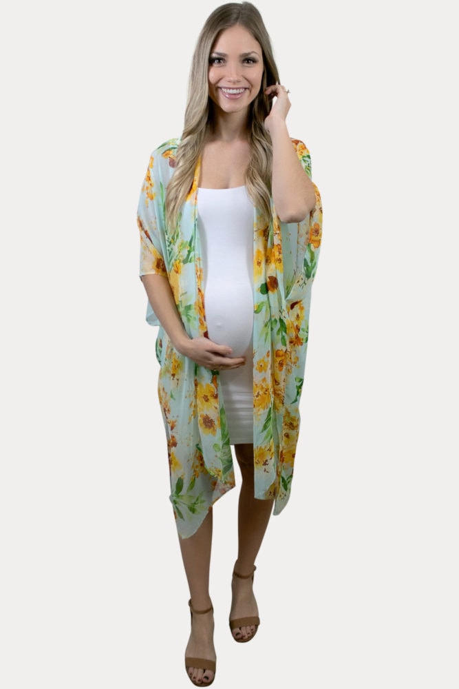 mint floral maternity cardigan