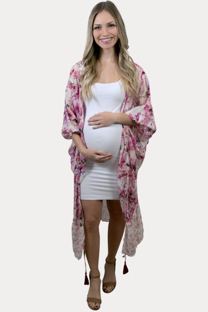 pink floral maternity cardigan
