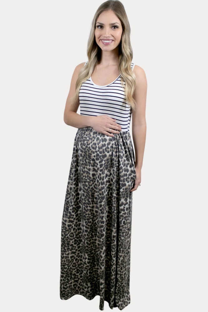 leopard color block pregnancy maxi