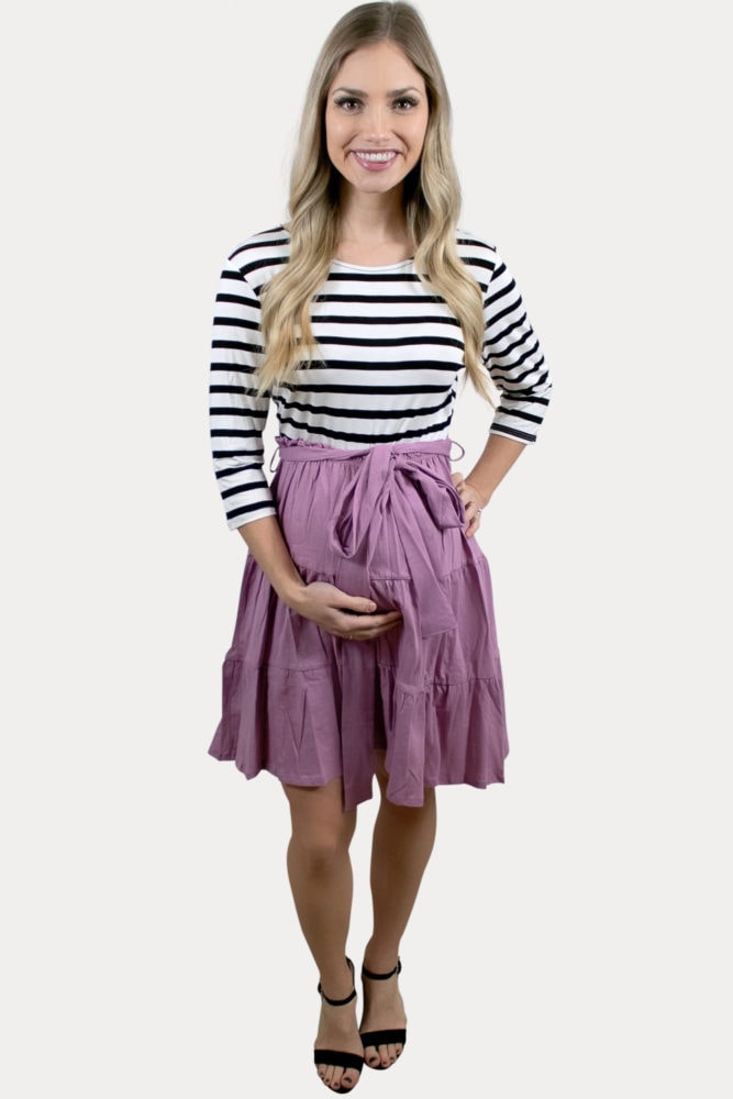 striped pink pregnancy dress