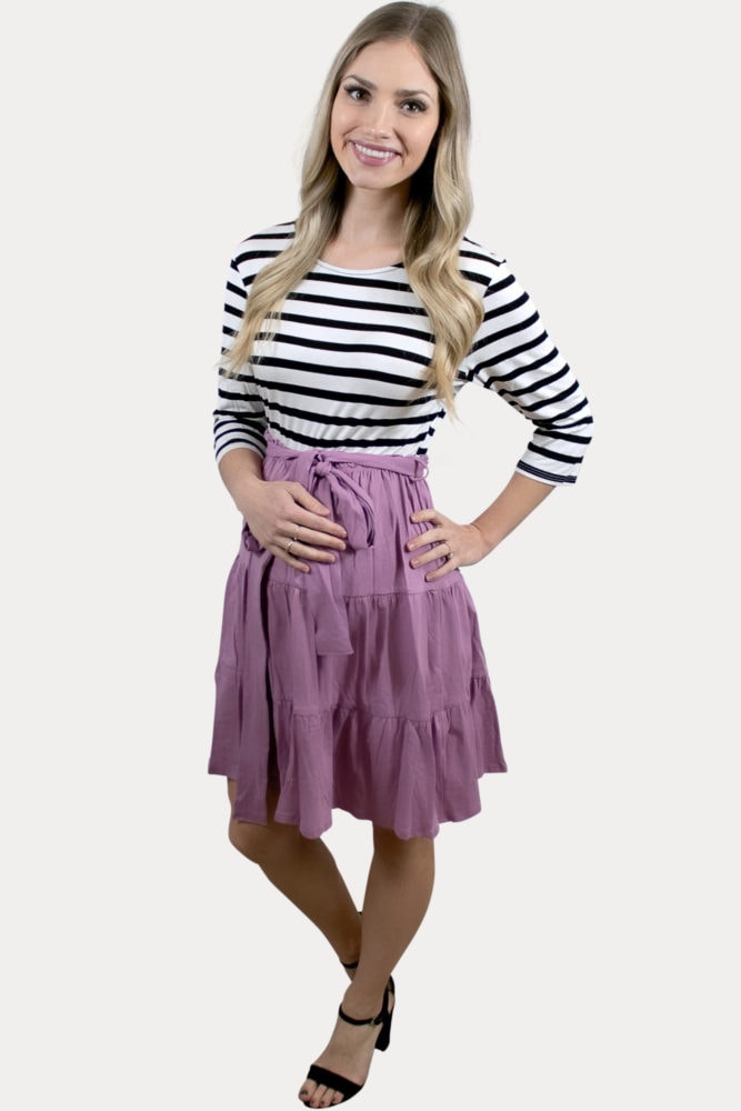 Striped Tie Front Maternity Dress in Pink