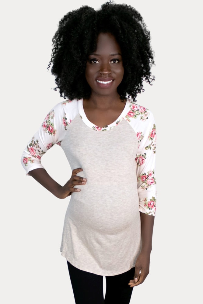 floral pregnancy baseball tee