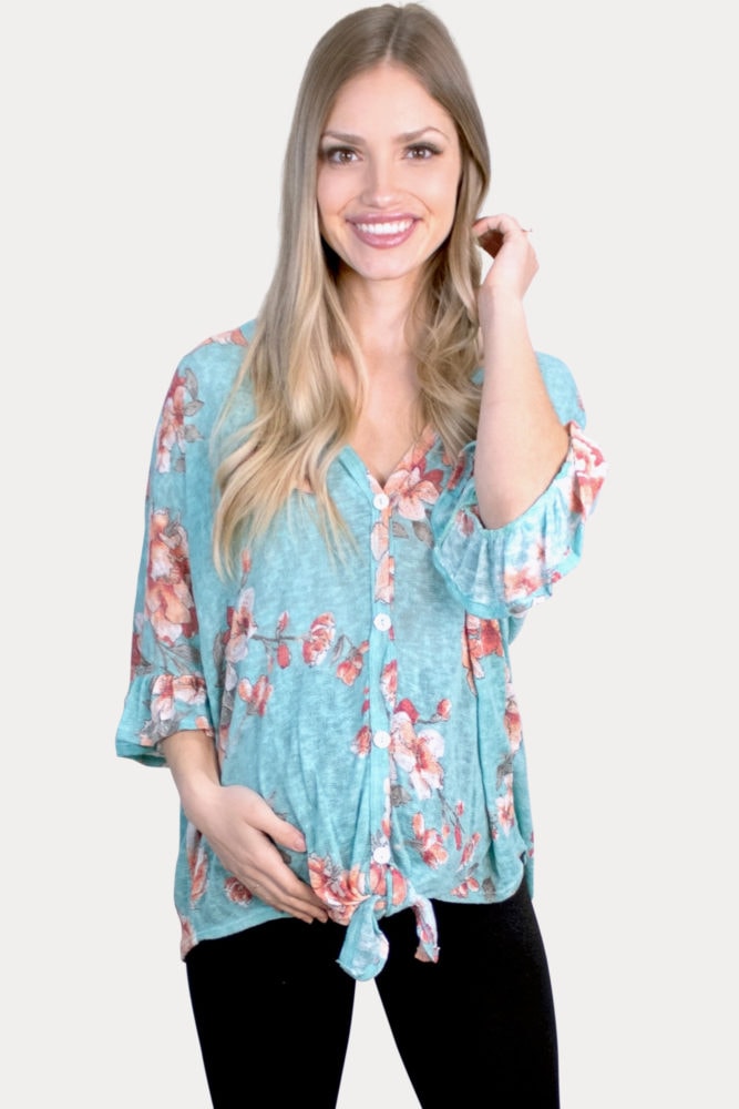 blue floral maternity top