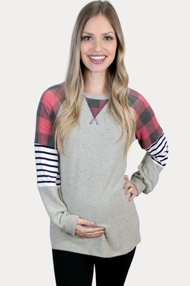 buffalo plaid maternity crewneck