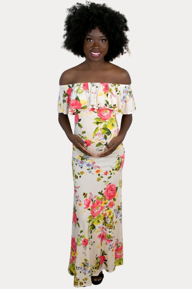 cream floral maternity maxi dress