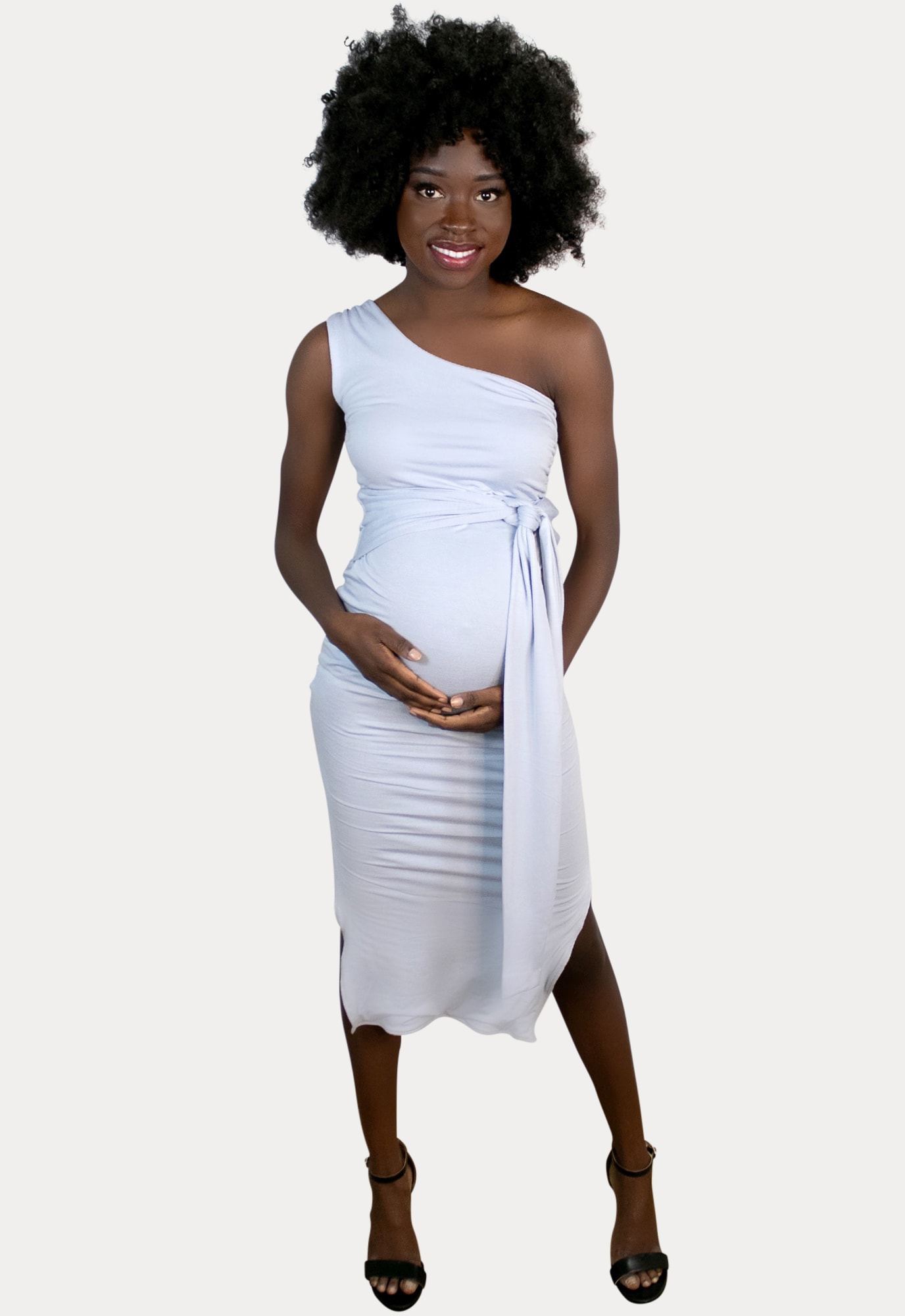 one-shoulder maternity dress