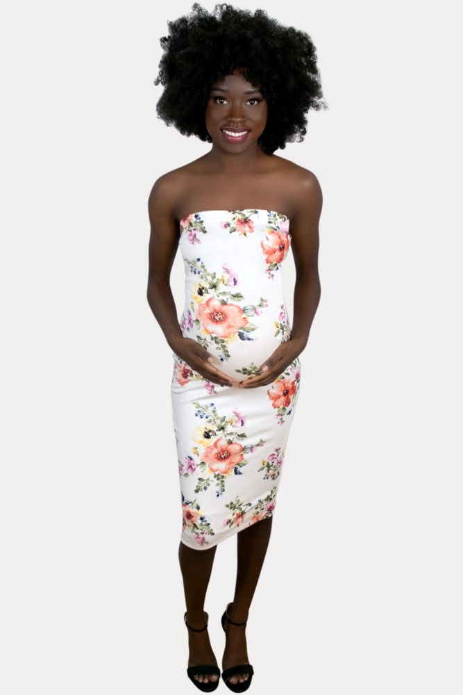 strapless white maternity dress