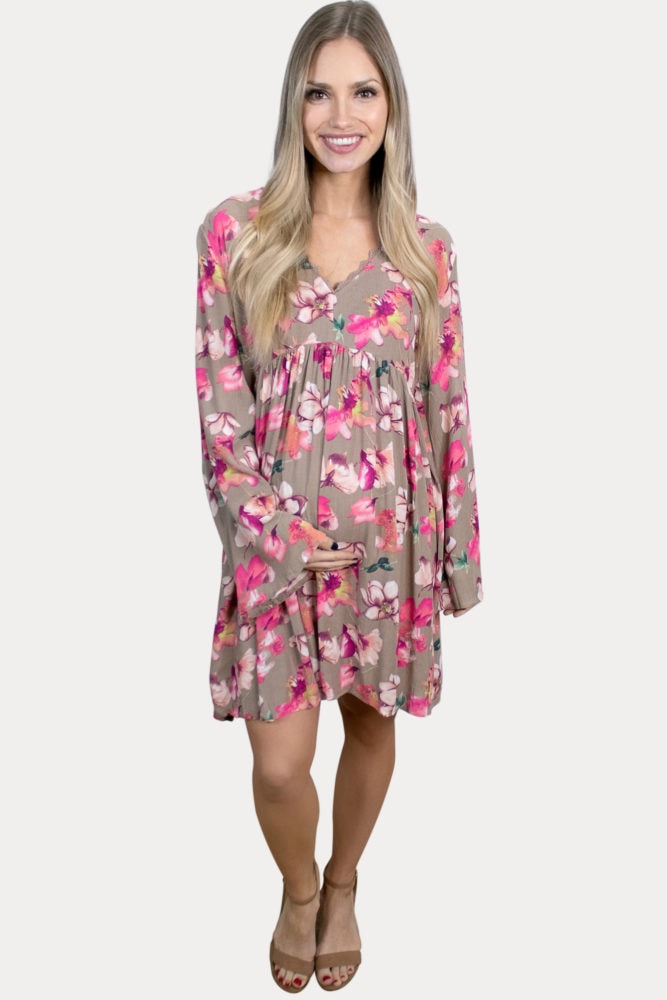 v-neck floral pregnancy dress