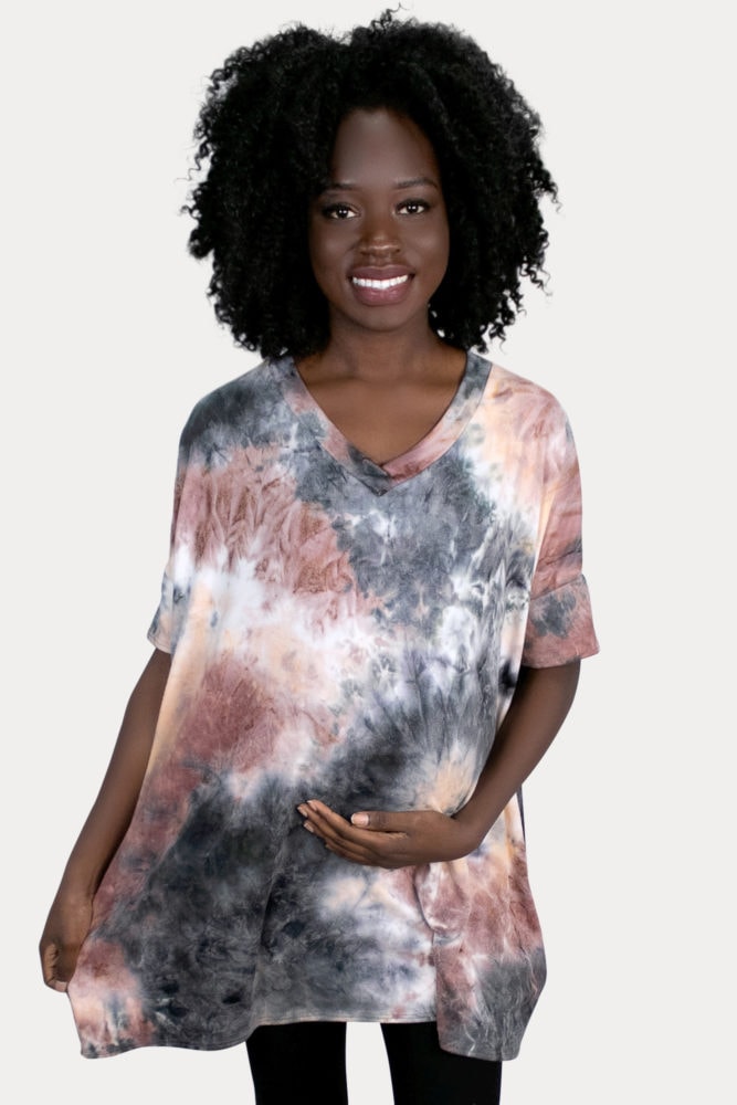 grey tie dye maternity top