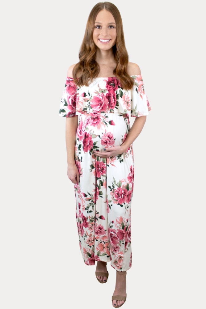 pink floral pregnancy maxi