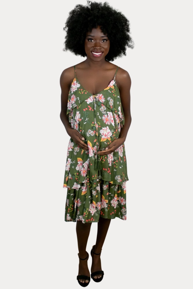 floral green maternity dress