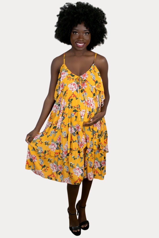 yellow floral maternity dress