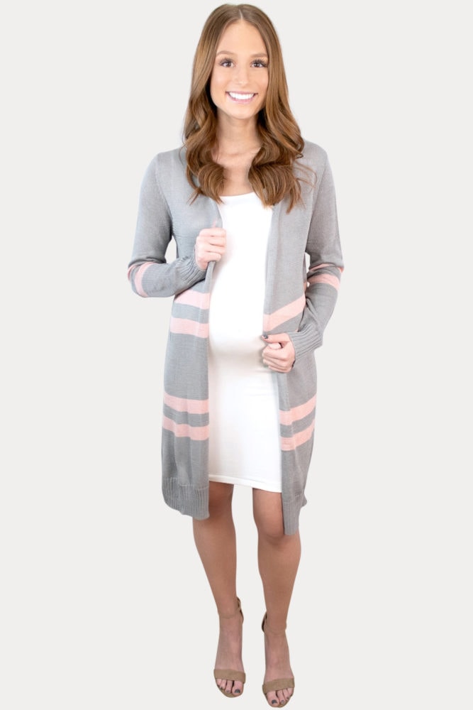 grey striped maternity cardigan