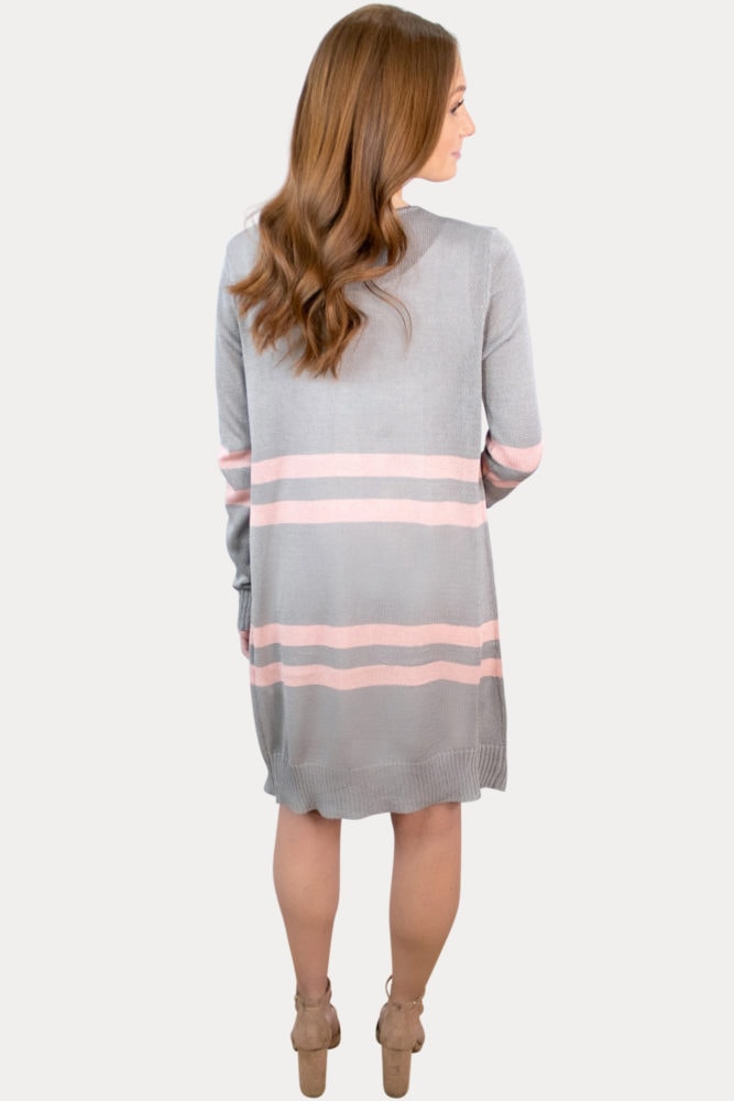 grey striped maternity cardigan