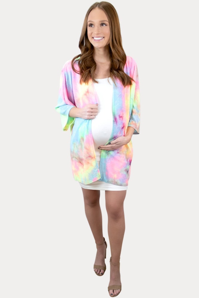 bright tie dye maternity cardigan