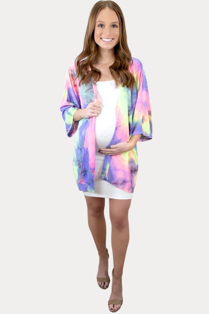 purple tie dye maternity cardigan