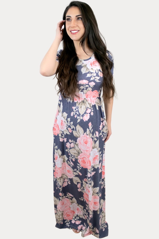 grey floral pregnancy maxi