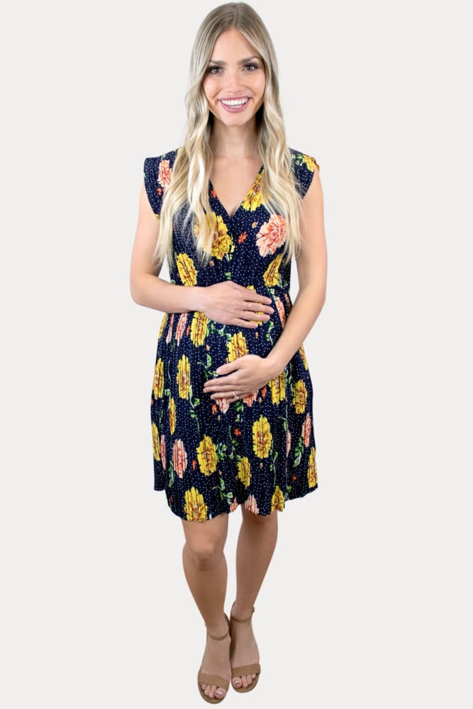 sleeveless floral pregnancy dress