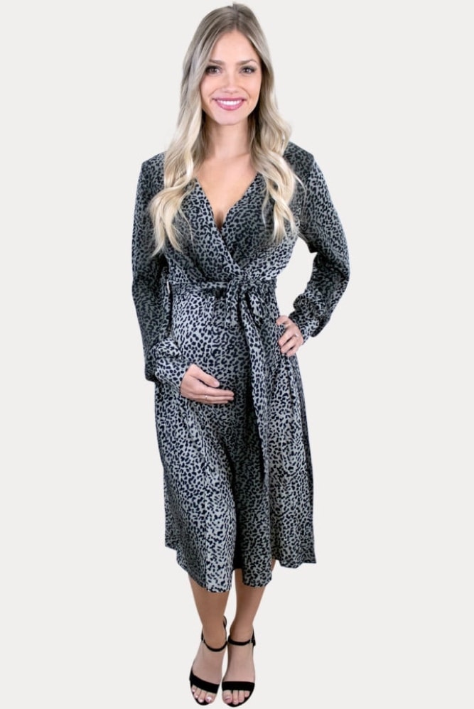 grey leopard maternity dress