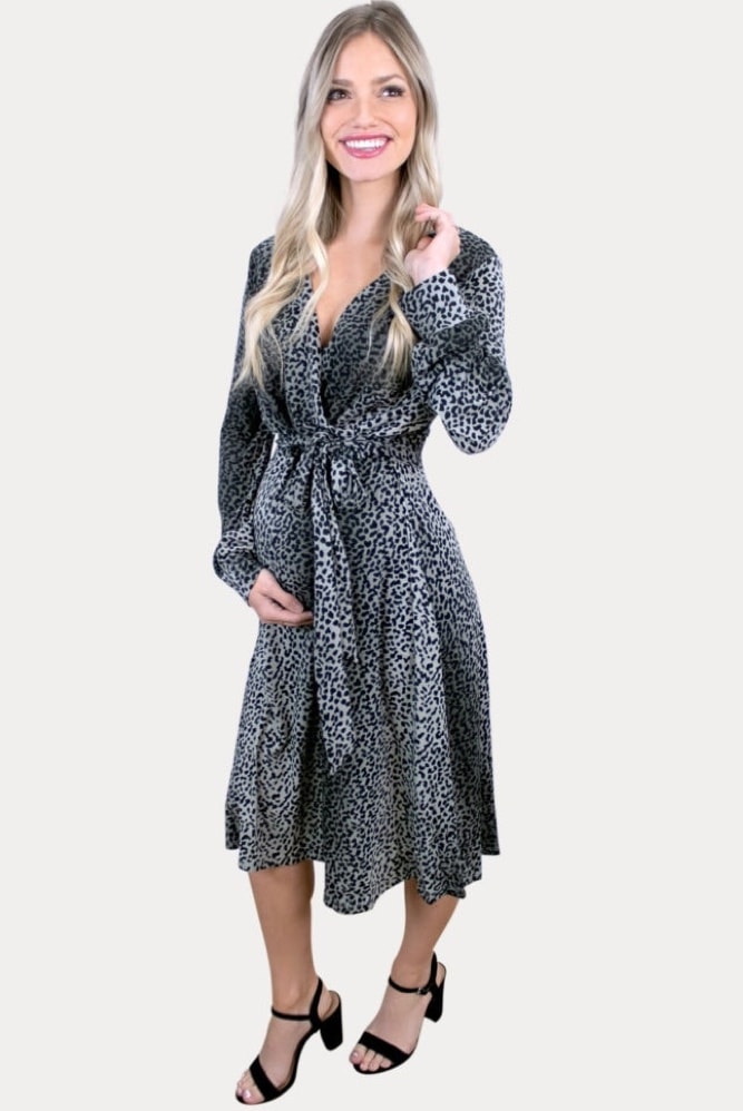 grey leopard maternity dress