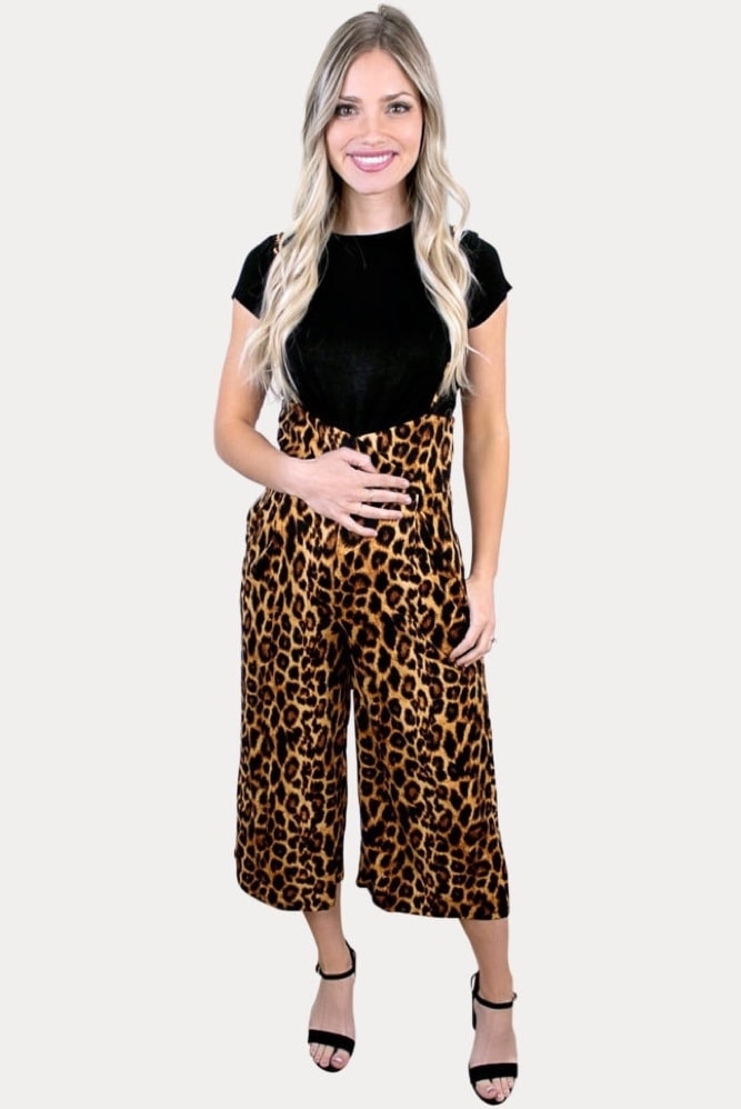 leopard maternity coveralls