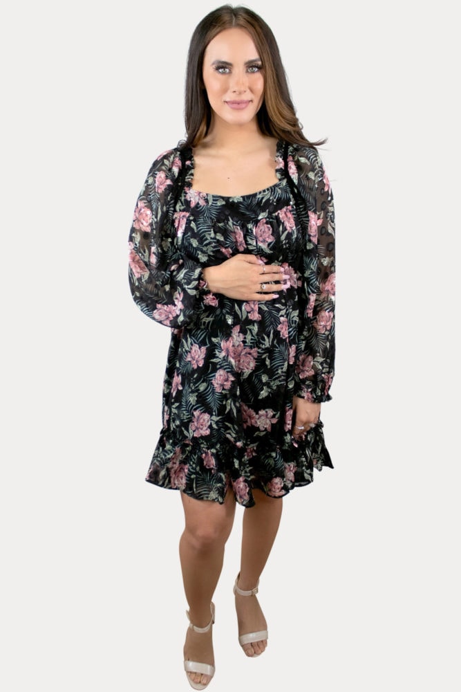 floral and leaf maternity dress