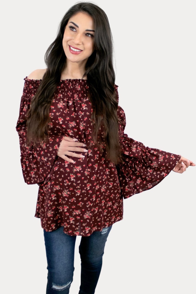 floral bell sleeve pregnancy top