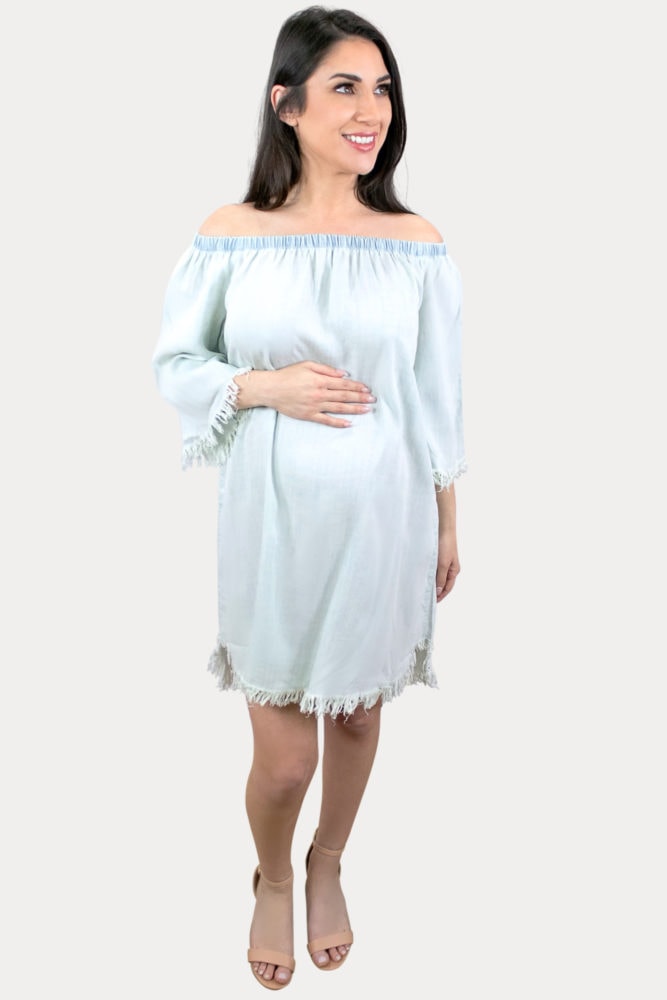 frayed hem maternity dress