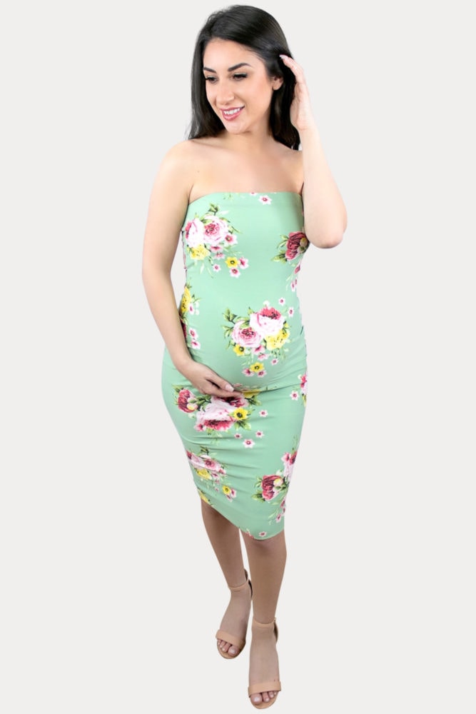 strapless floral pregnancy bodycon