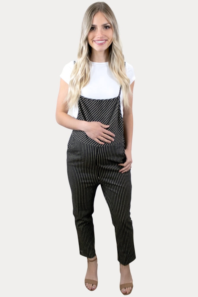 striped maternity coveralls