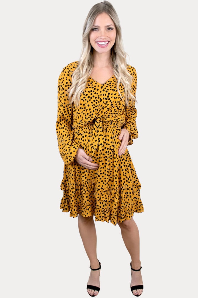 long sleeve polka dot maternity dress