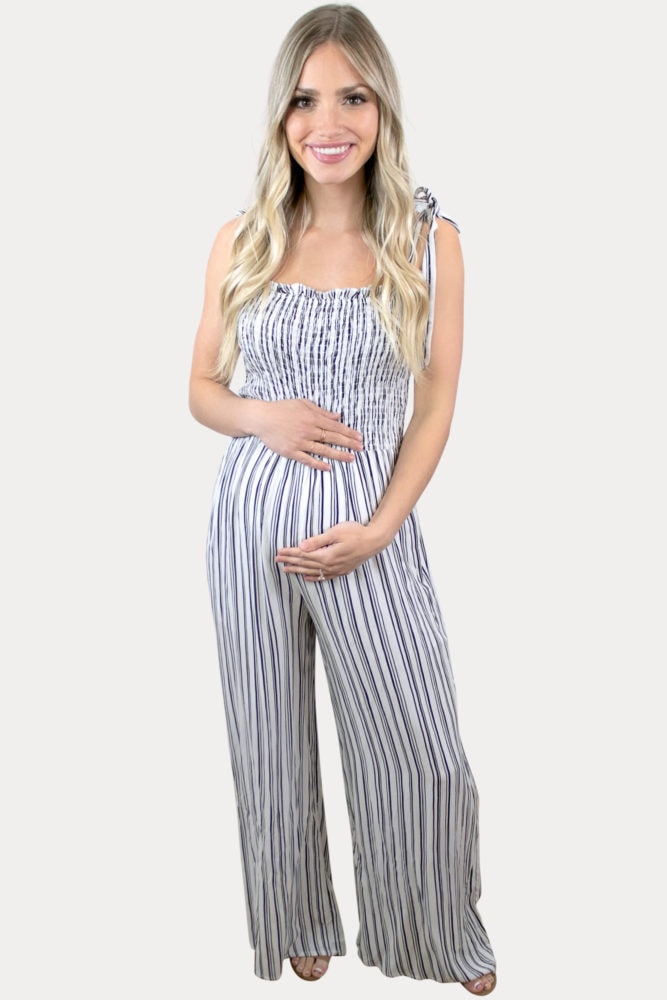 tie strap maternity jumpsuit