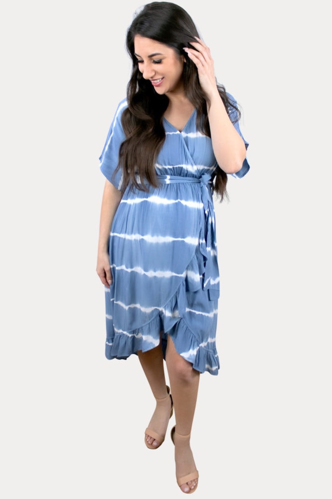 blue striped maternity dress