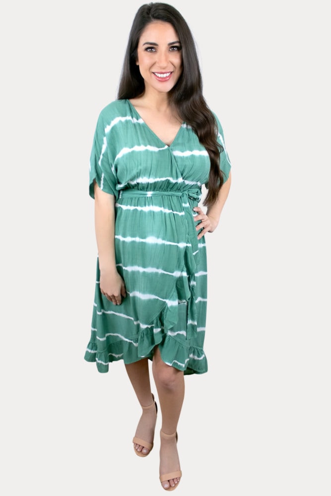 green striped maternity dress