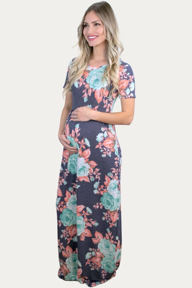 blue floral pregnancy maxi