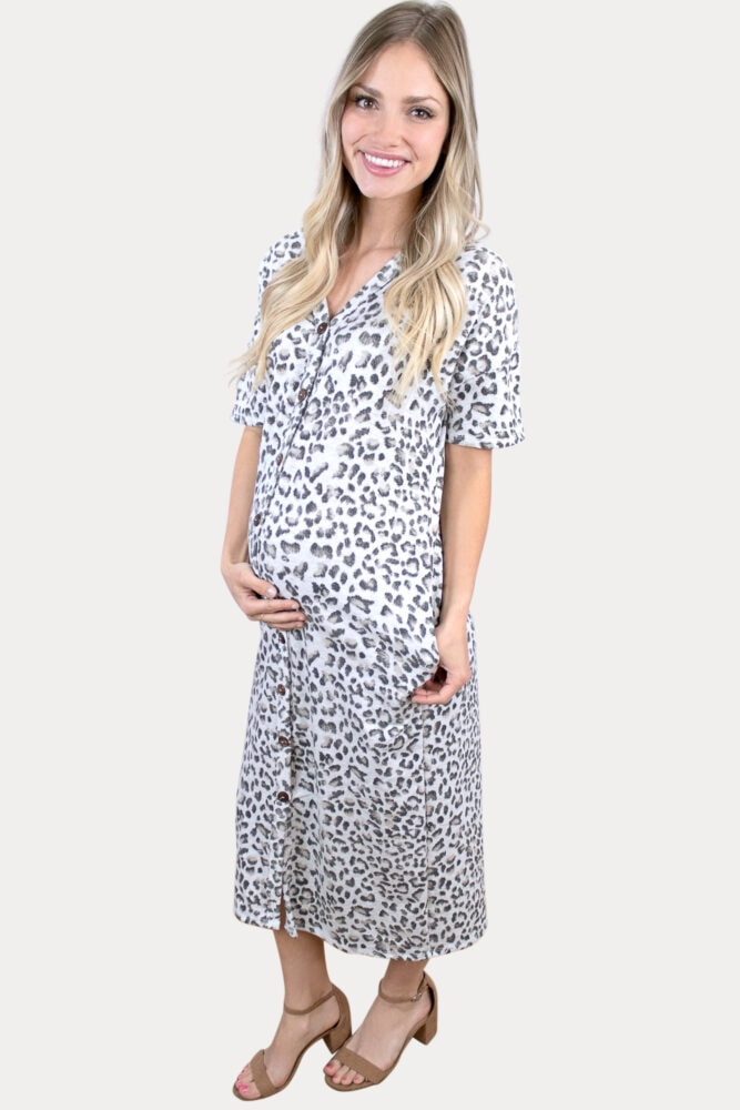 button front leopard maternity maxi