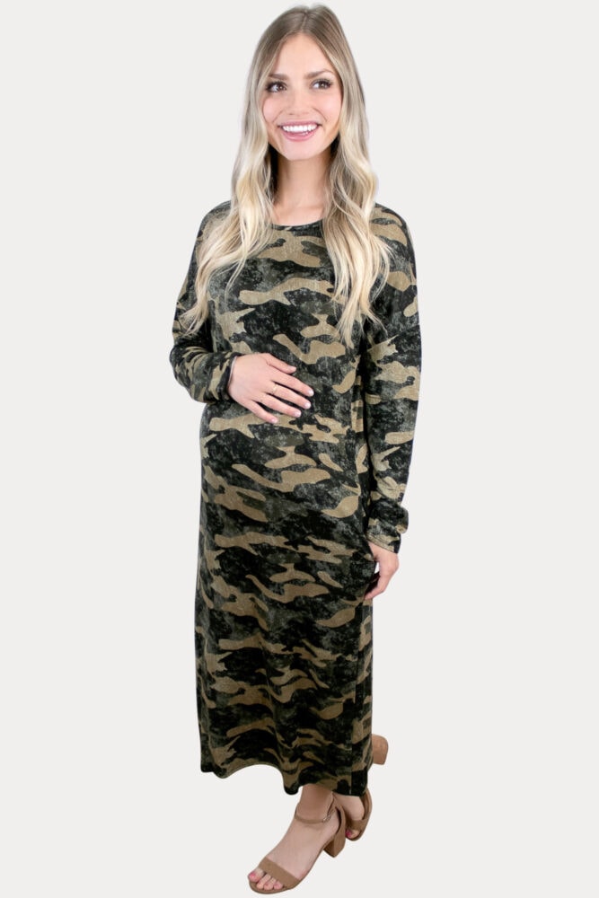 camo maternity maxi dress