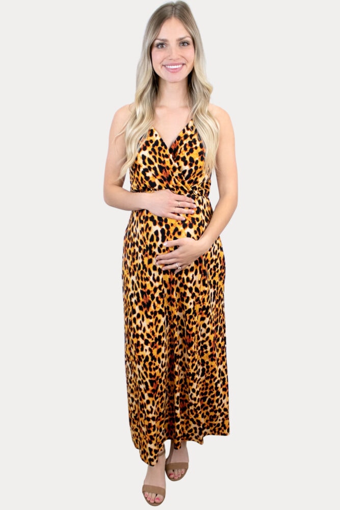 light leopard maternity maxi