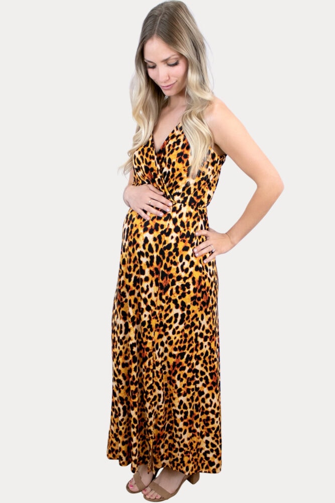 light leopard maternity maxi
